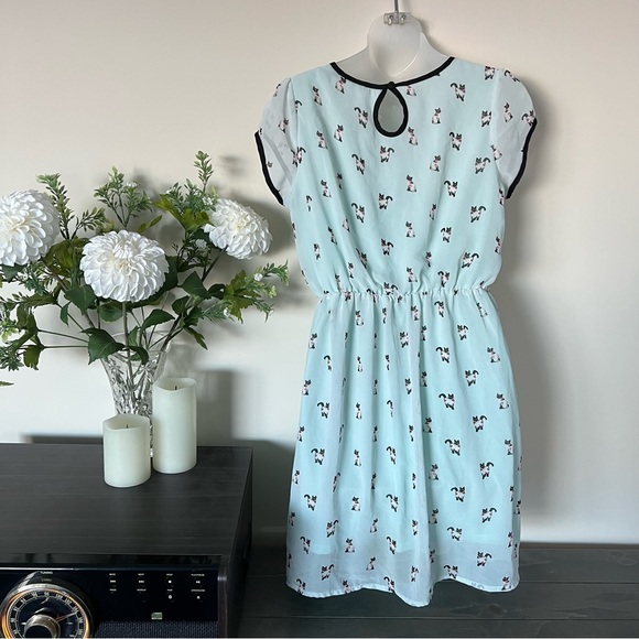 Mint-green cat-print Doe and Rae mini dress - Picture 4 of 10